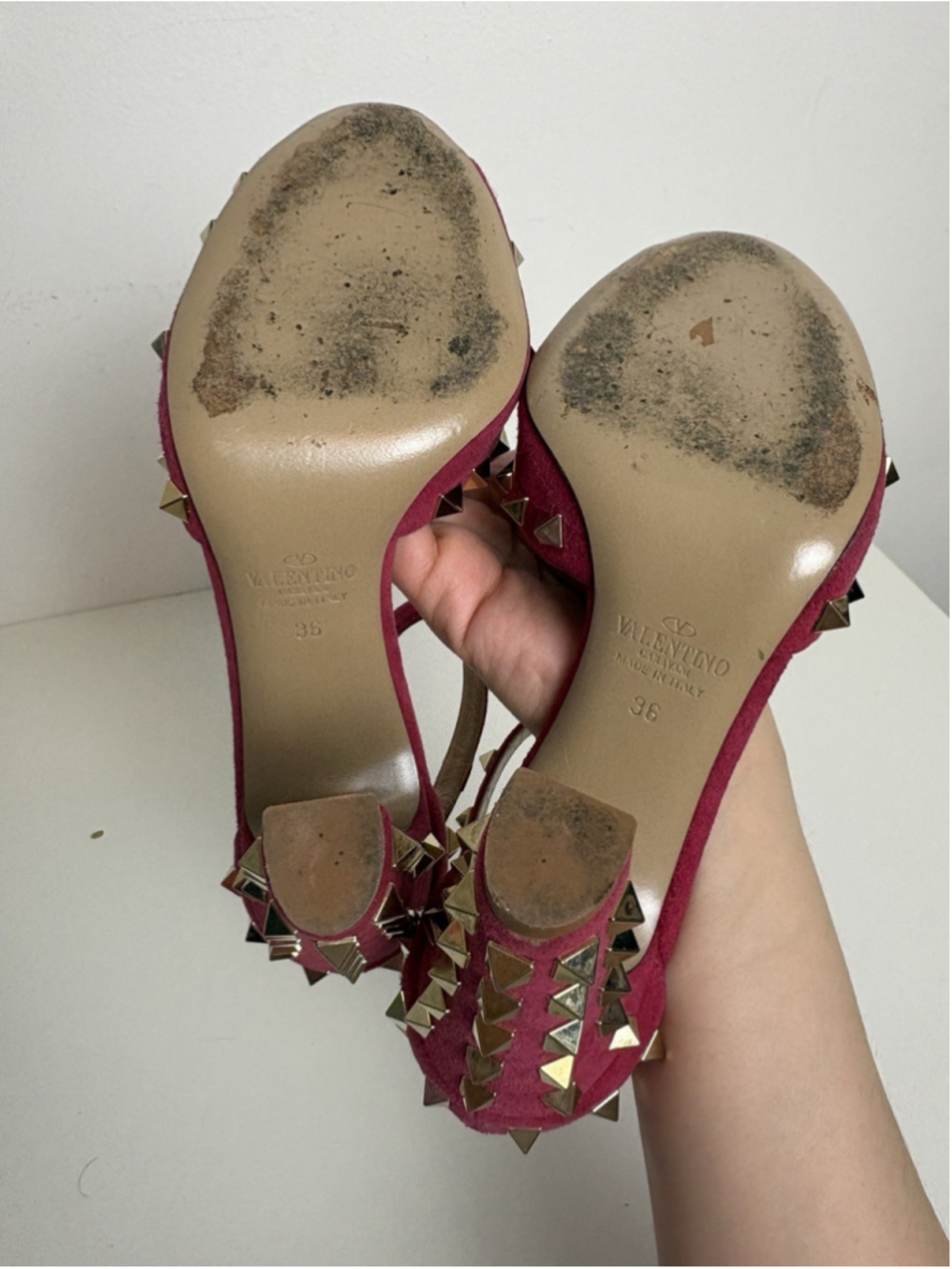 Valentino Garavani Rockstud Red Suede Ankle Strap Block Heel Sandals Pumps EU 36 - Picture 11 of 13